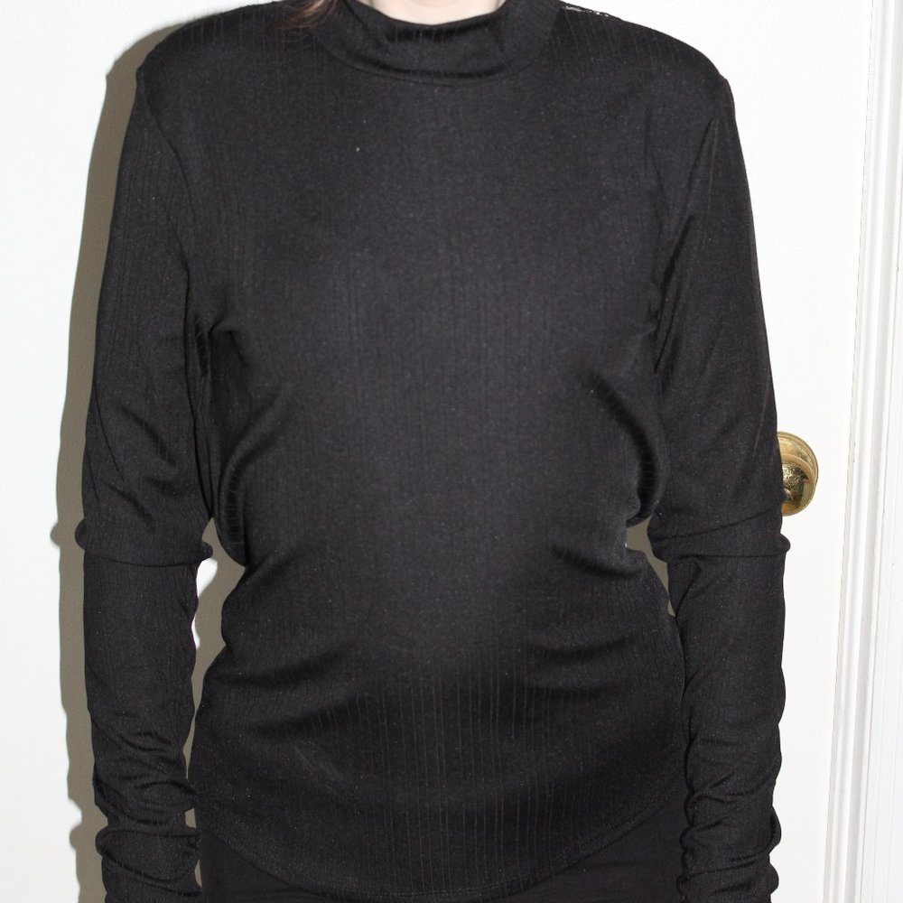 H&M Black Open Back with Lace Trim Long Sleeve Top - Size M